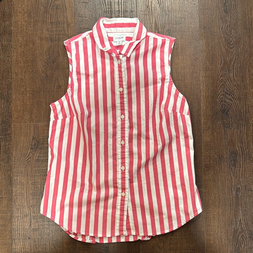 J. Crew  Sleeveless Pink and White Striped Button-Up Shirt small